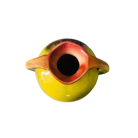 Vintage Art Nouveau Glazed Pottery Squat Floral Vase Loisa ‘62 Green Pink Rose - Picture 6 of 11